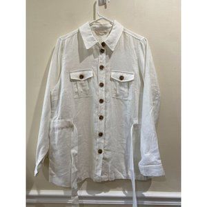 NWT Soft Surroundings White Button Front 100% Linen Shirt Sz Medium
